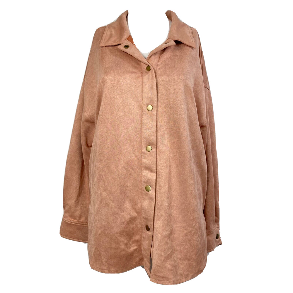 Mustard Seed Shirt Jacket Womens Sz S Tan Microsuede Fringe Back Snap Buttons
